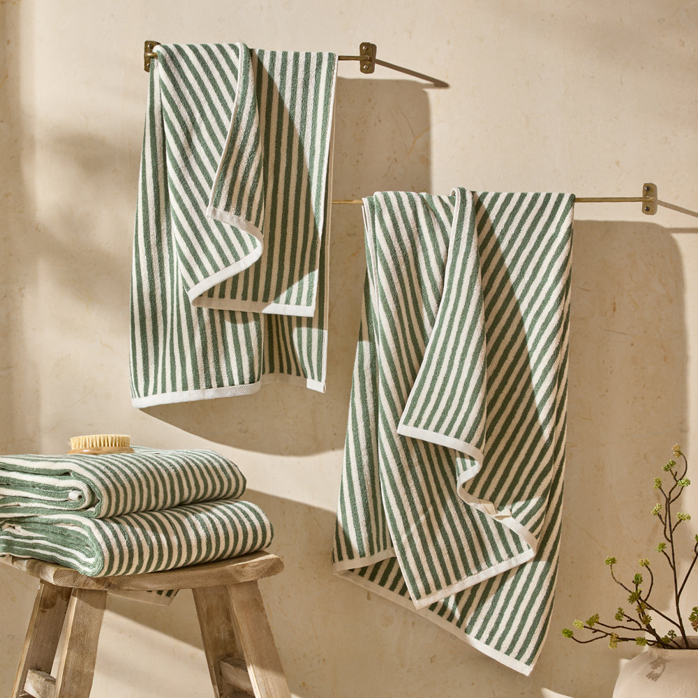 Striped Green Bathroom - Hebden Striped Cotton Towels Forest Yard
