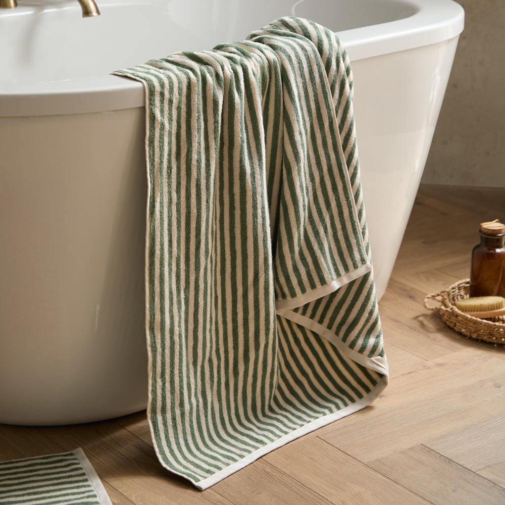 Striped Green Bathroom - Hebden Striped Cotton Towels Forest Yard
