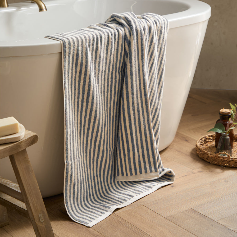 Striped Blue Bathroom - Hebden Striped Cotton Towels Denim Blue Yard