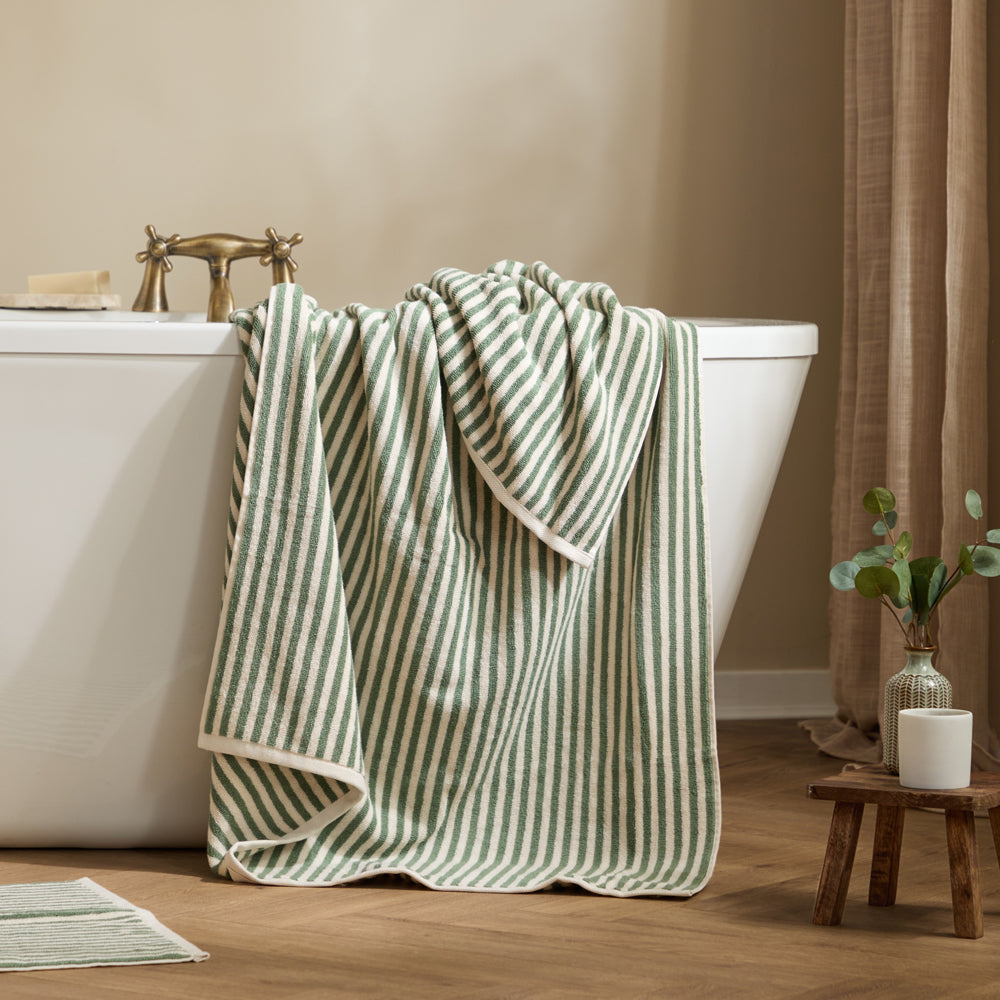 Striped Green Bathroom - Hebden Striped Cotton Towels Forest Yard