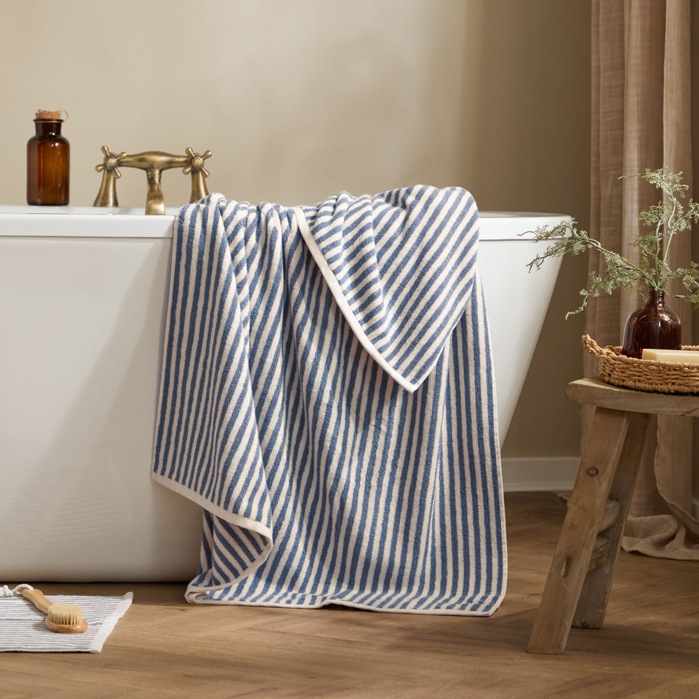 Striped Blue Bathroom - Hebden Striped Cotton Towels Denim Blue Yard