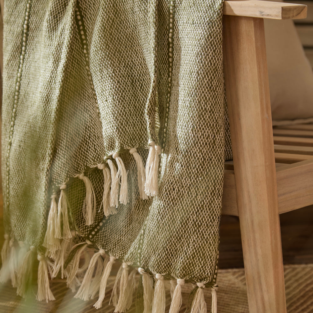 Striped Green Throws - Hedon Woven Indoor/Outdoor  Throw Moss Yard