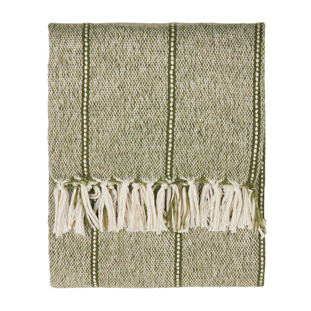 Striped Green Throws - Hedon Woven Indoor/Outdoor  Throw Moss Yard