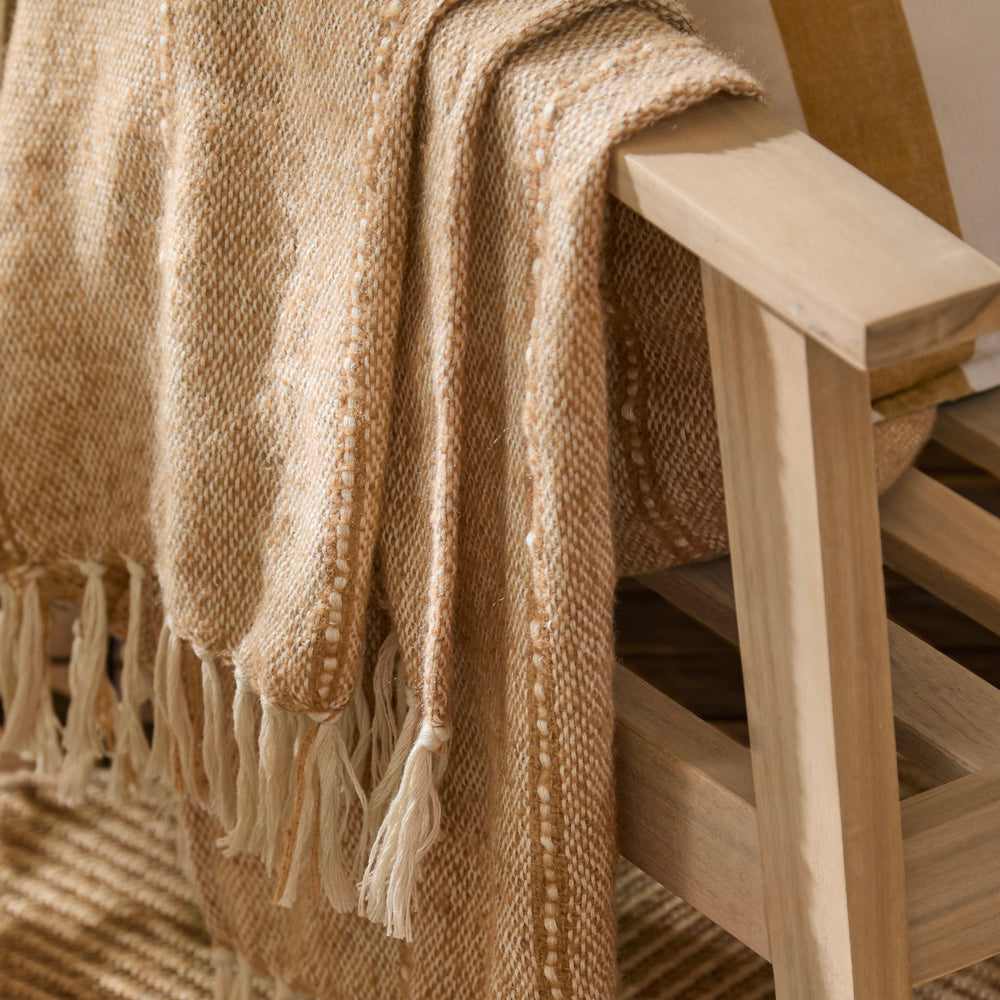Striped Cream Throws - Hedon Woven Indoor/Outdoor  Throw Natural Yard