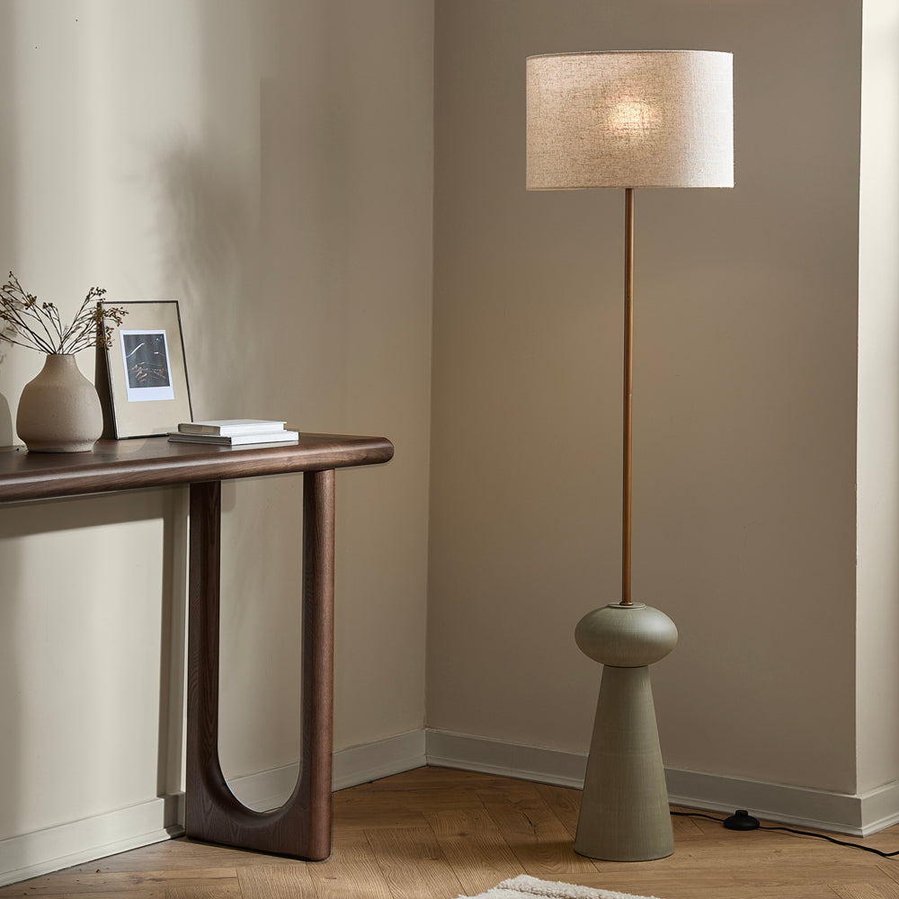 Plain Green Lighting - Helston Wired Floor Lamp Olive Yard