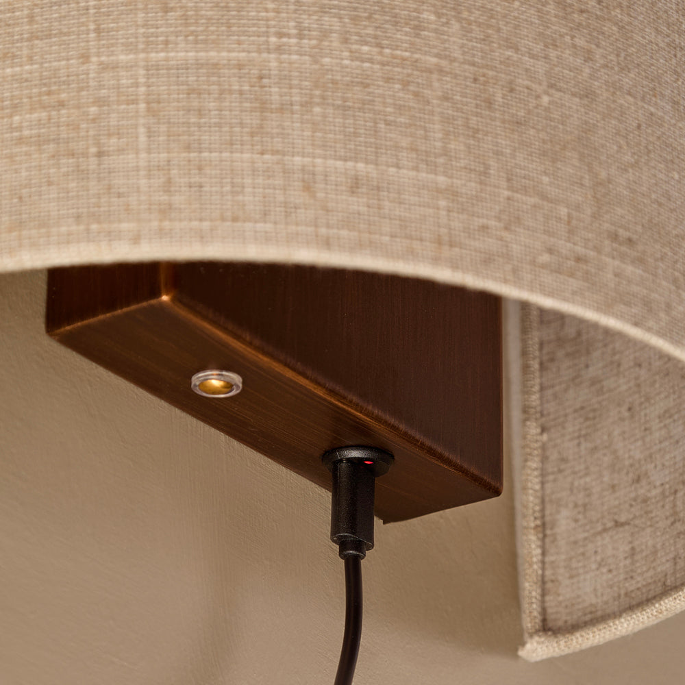 Plain Beige Lighting - Helston Rechargeable Wall Light Linen Yard