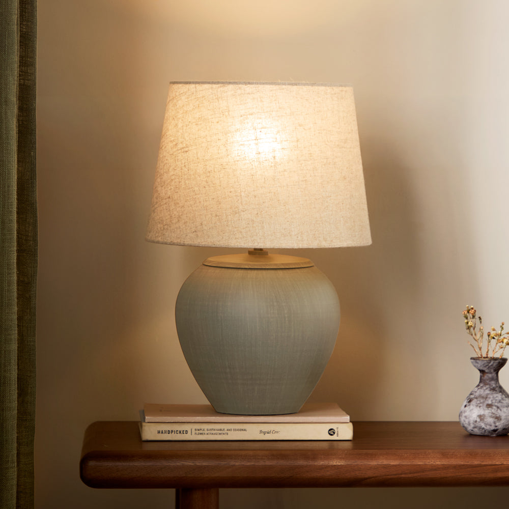 Plain Green Lighting - Helston Round Wired Table Lamp Olive Yard