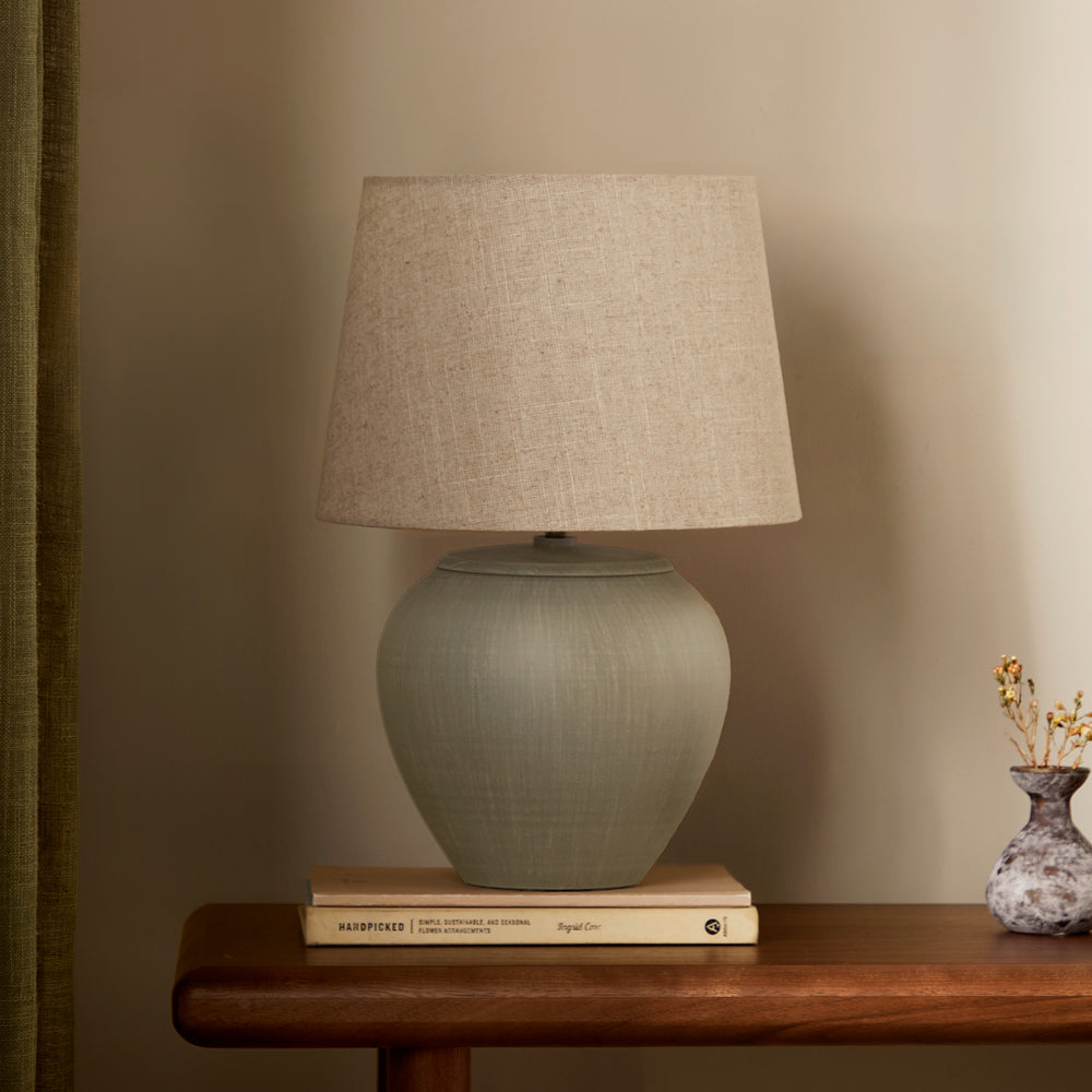 Plain Green Lighting - Helston Round Wired Table Lamp Olive Yard