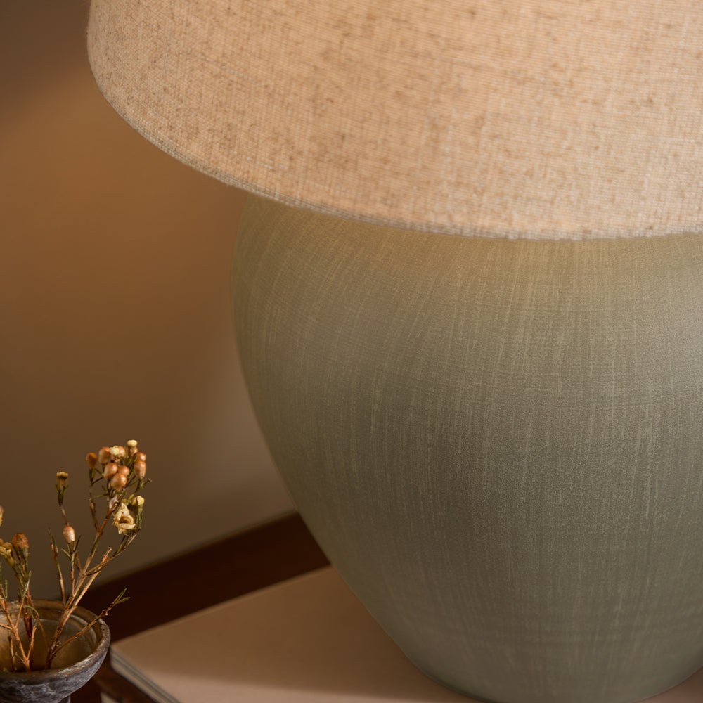 Plain Green Lighting - Helston Round Wired Table Lamp Olive Yard