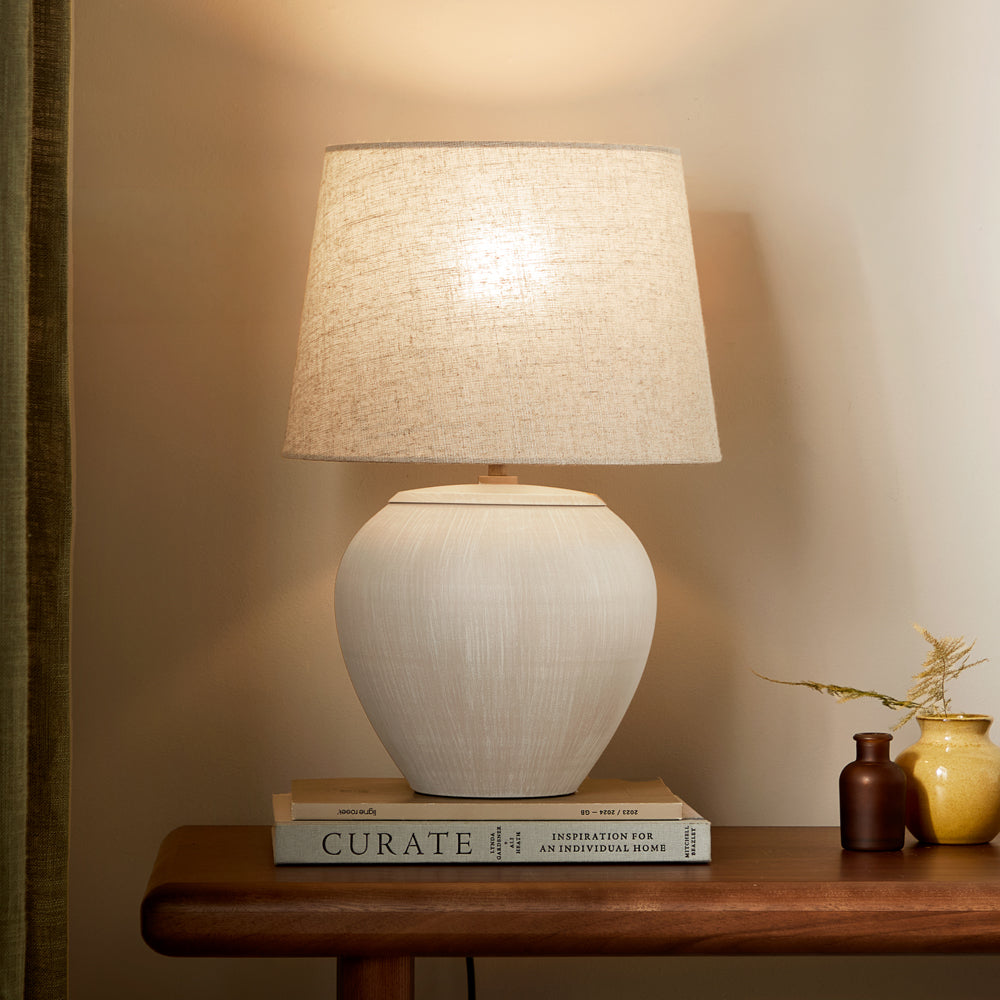 Plain Gold Lighting - Helston Round Wired Table Lamp Sandstone Yard