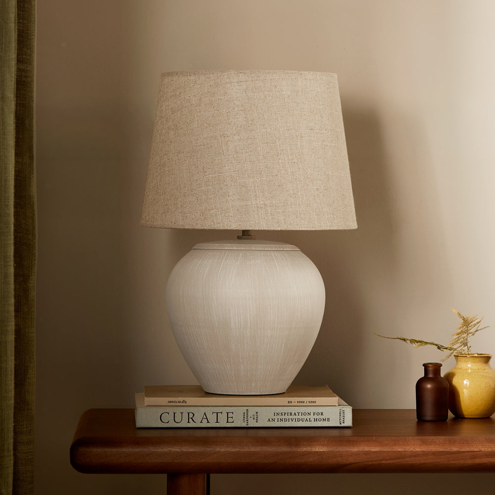 Plain Gold Lighting - Helston Round Wired Table Lamp Sandstone Yard