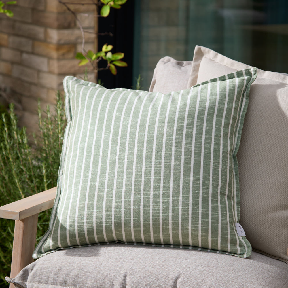 Striped Green Cushions - Hessle Stripe Outdoor Polyester Filled Cushion Eucalyptus Yard