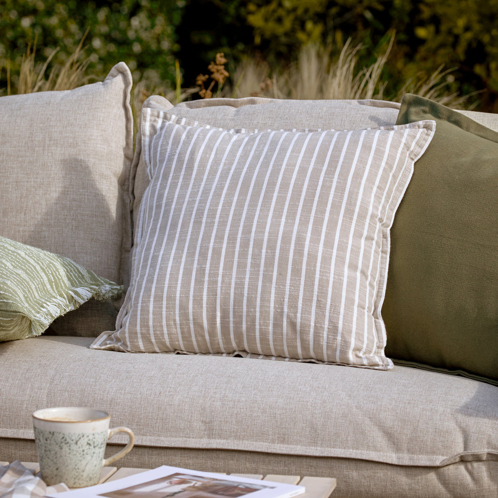 Striped Cream Cushions - Hessle Stripe Outdoor Polyester Filled Cushion Natural Yard