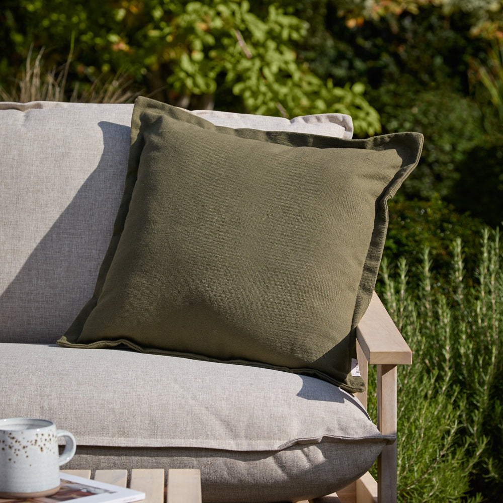 Plain Green Cushions - Holmfirth Canvas Outdoor Polyester Filled Cushion Lichen Yard