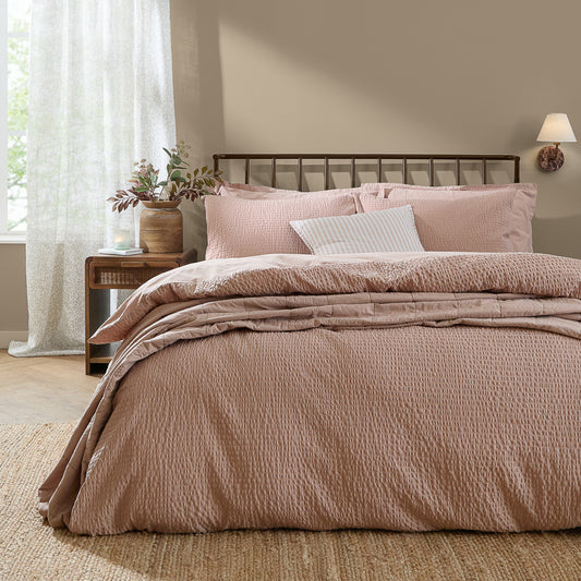 Plain Pink Bedding - Hebden Relaxed Seersucker Duvet Cover Set Cotta Yard