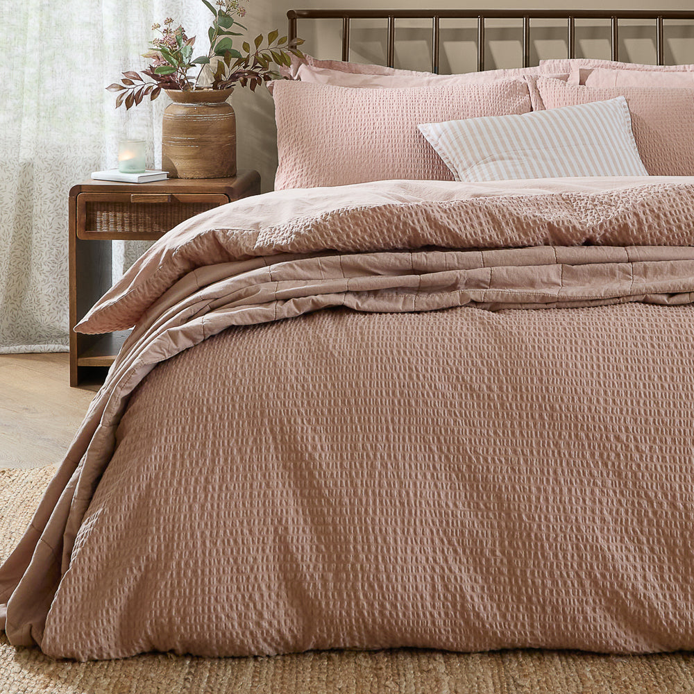 Plain Pink Bedding - Hebden Relaxed Seersucker Duvet Cover Set Cotta Yard