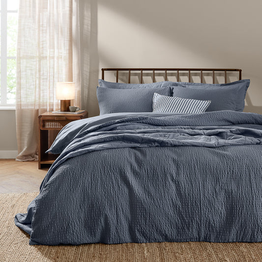 Plain Blue Bedding - Hebden Relaxed Seersucker Duvet Cover Set Denim Blue Yard