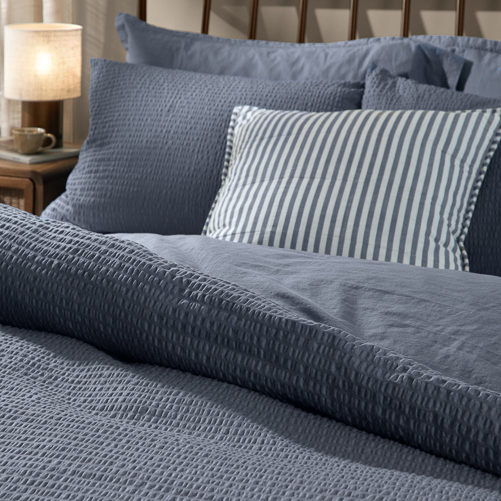 Plain Blue Bedding - Hebden Relaxed Seersucker Duvet Cover Set Denim Blue Yard