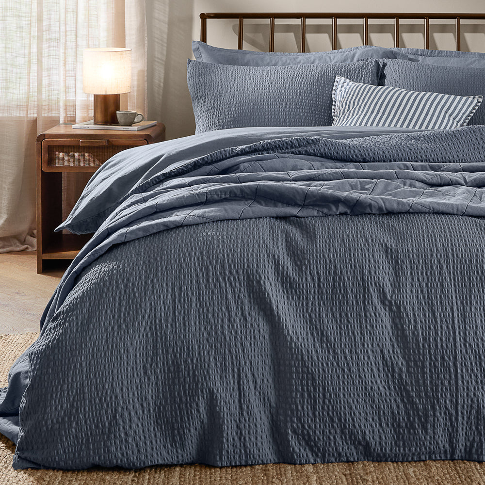 Plain Blue Bedding - Hebden Relaxed Seersucker Duvet Cover Set Denim Blue Yard