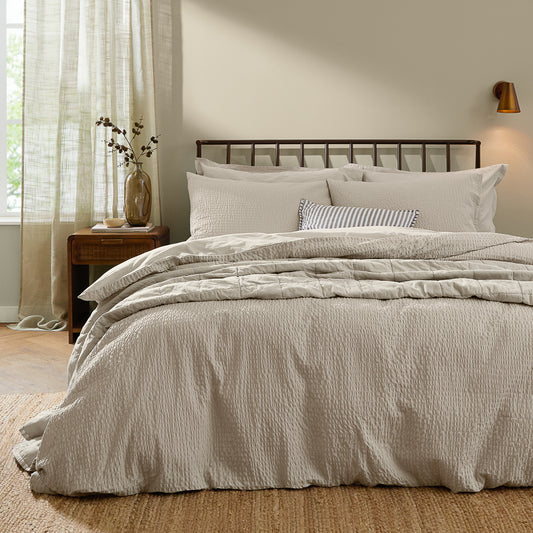 Plain Beige Bedding - Hebden Relaxed Seersucker Duvet Cover Set Stone Yard