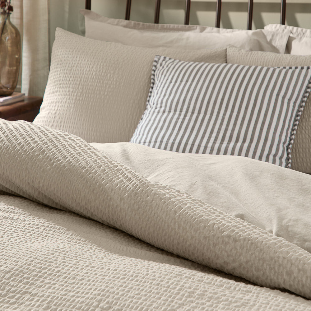 Plain Beige Bedding - Hebden Relaxed Seersucker Duvet Cover Set Stone Yard