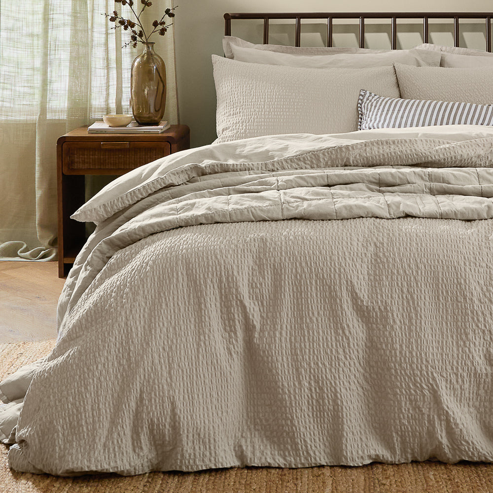 Plain Beige Bedding - Hebden Relaxed Seersucker Duvet Cover Set Stone Yard