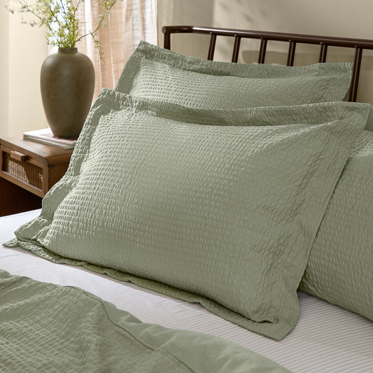  Green Bedding - Hebden Relaxed Seersucker Pillowcase Pair Bay Green Yard