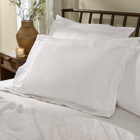  White Bedding - Hebden Relaxed Seersucker Pillowcase Pair Chalk Yard