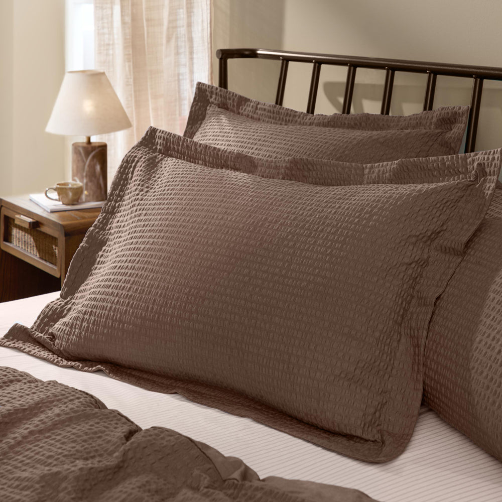 Plain Brown Bedding - Hebden Relaxed Seersucker Pillowcase Pair Cocoa Brown Yard