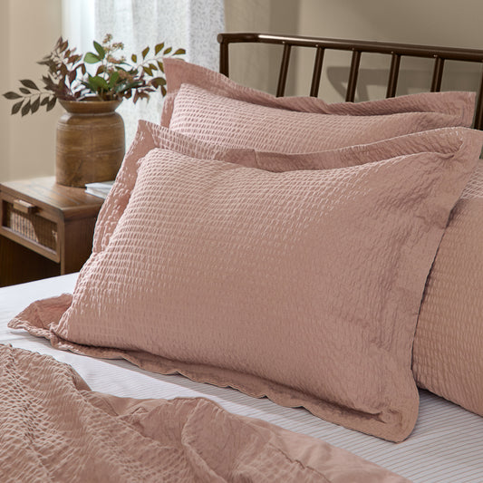  Pink Bedding - Hebden Relaxed Seersucker Pillowcase Pair Cotta Yard