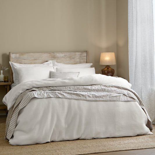 Plain White Bedding - Hebden Relaxed Waffle Duvet Cover Set Chalk Yard