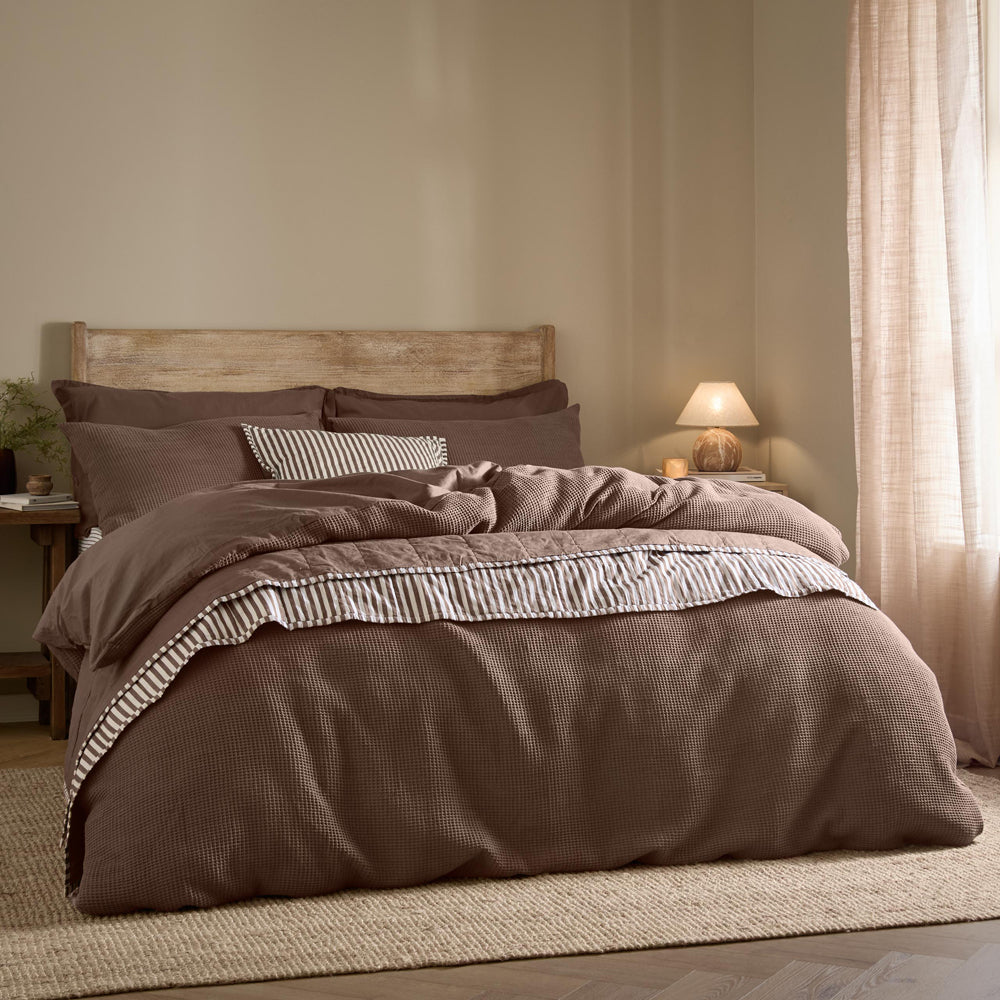 Plain Brown Bedding - Hebden Relaxed Waffle Duvet Cover Set Cocoa Brown Yard