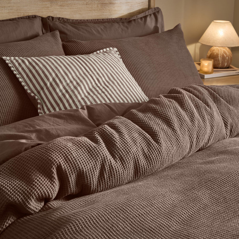 Plain Brown Bedding - Hebden Relaxed Waffle Duvet Cover Set Cocoa Brown Yard