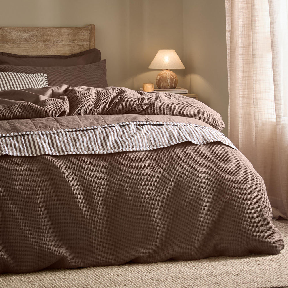 Plain Brown Bedding - Hebden Relaxed Waffle Duvet Cover Set Cocoa Brown Yard