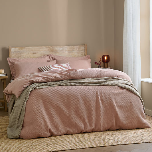 Plain Pink Bedding - Hebden Relaxed Waffle Duvet Cover Set Cotta Yard