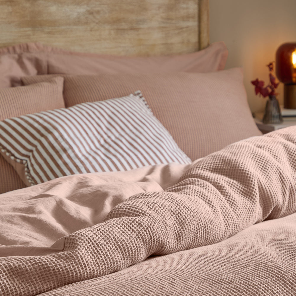 Plain Pink Bedding - Hebden Relaxed Waffle Duvet Cover Set Cotta Yard