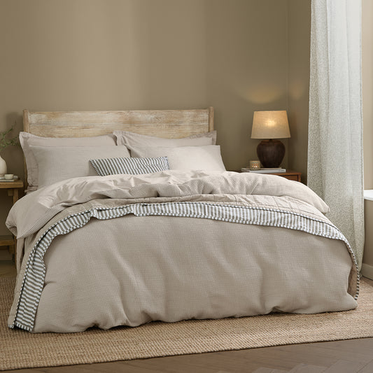 Plain Grey Bedding - Hebden Relaxed Waffle Duvet Cover Set Stone Yard