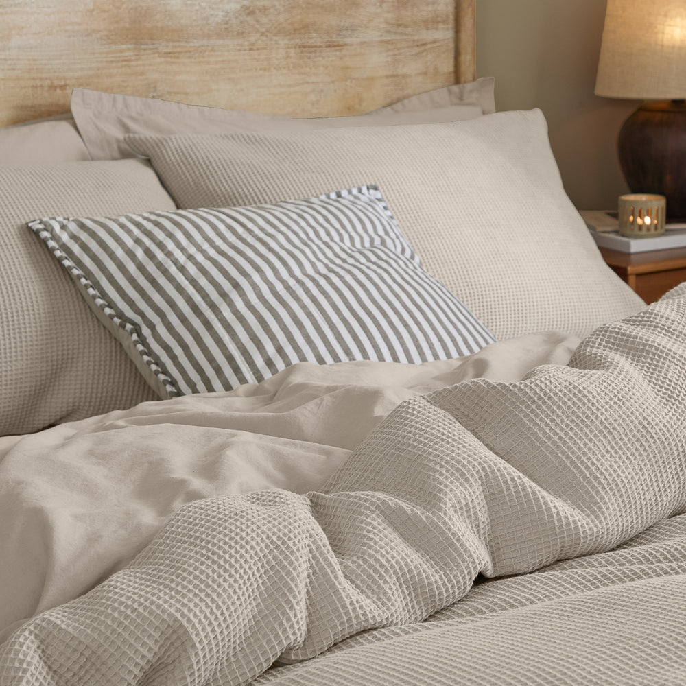 Plain Grey Bedding - Hebden Relaxed Waffle Duvet Cover Set Stone Yard