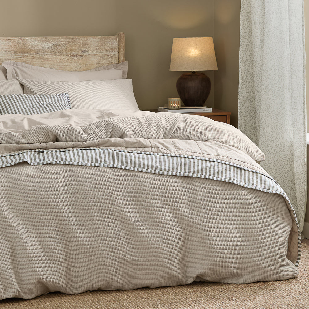 Plain Grey Bedding - Hebden Relaxed Waffle Duvet Cover Set Stone Yard