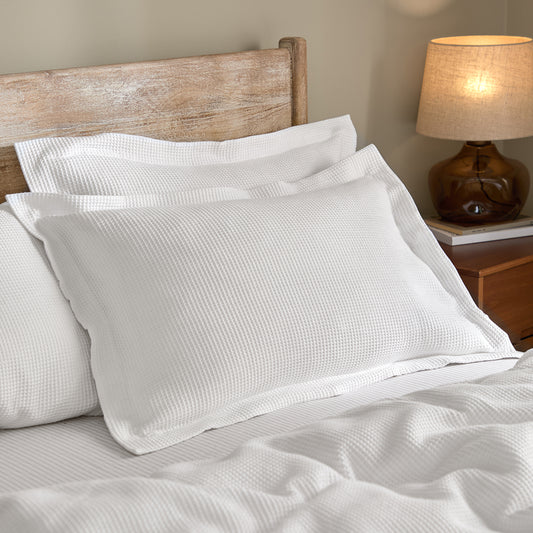 Plain White Bedding - Hebden Relaxed Waffle Pillowcase Pair Chalk Yard