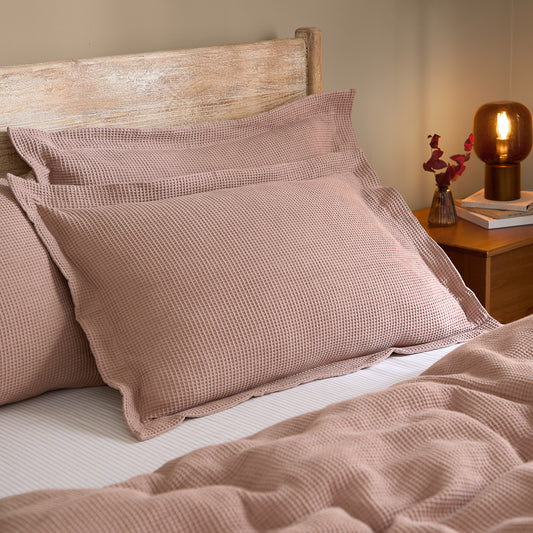 Plain Pink Bedding - Hebden Relaxed Waffle Pillowcase Pair Cotta Yard
