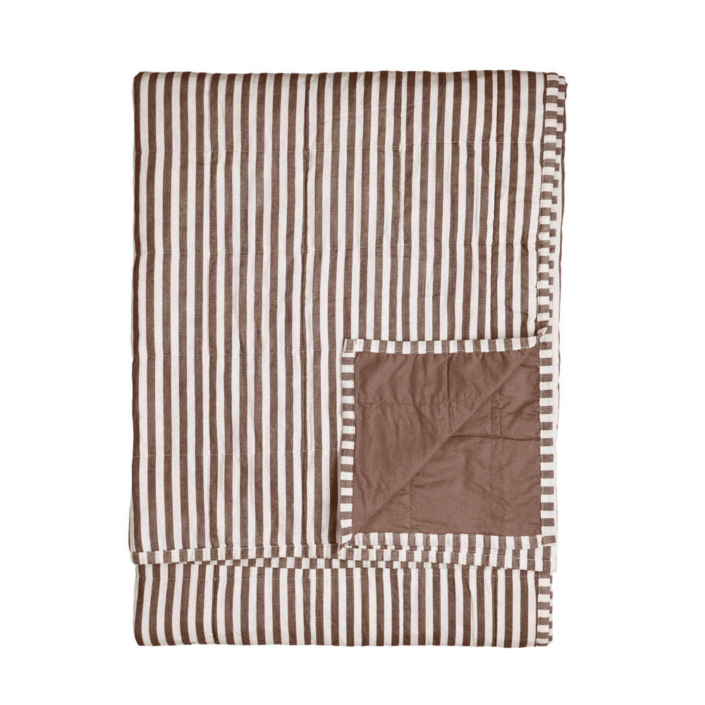 Striped Brown Bedding - Hebden Quilted Stripe 100% Cotton Bedspread Cocoa Brown Yard