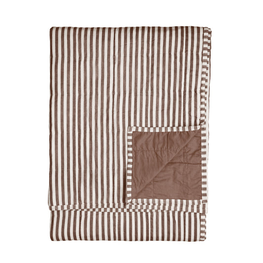 Striped Brown Bedding - Hebden Quilted Stripe 100% Cotton Bedspread Cocoa Brown Yard