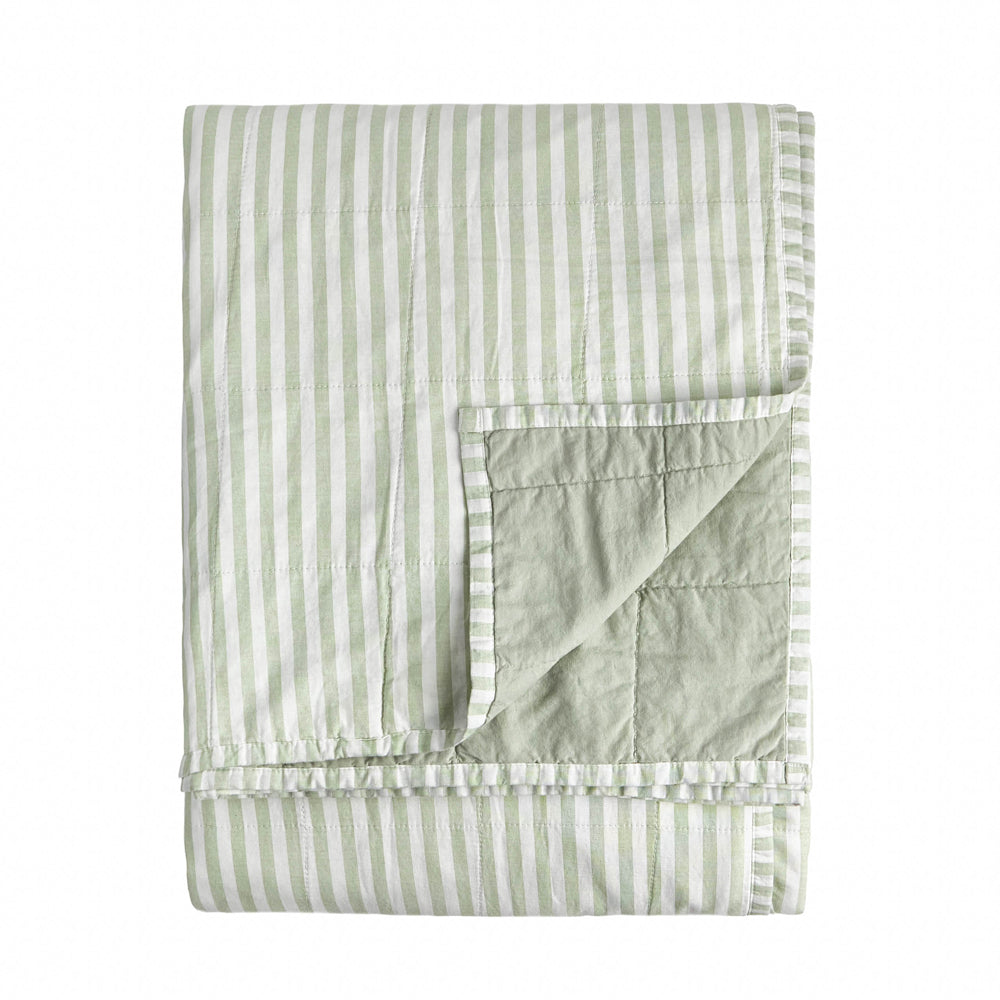 Striped Green Bedding - Hebden Quilted Stripe 100% Cotton Bedspread Eucalyptus/Bay Green Yard
