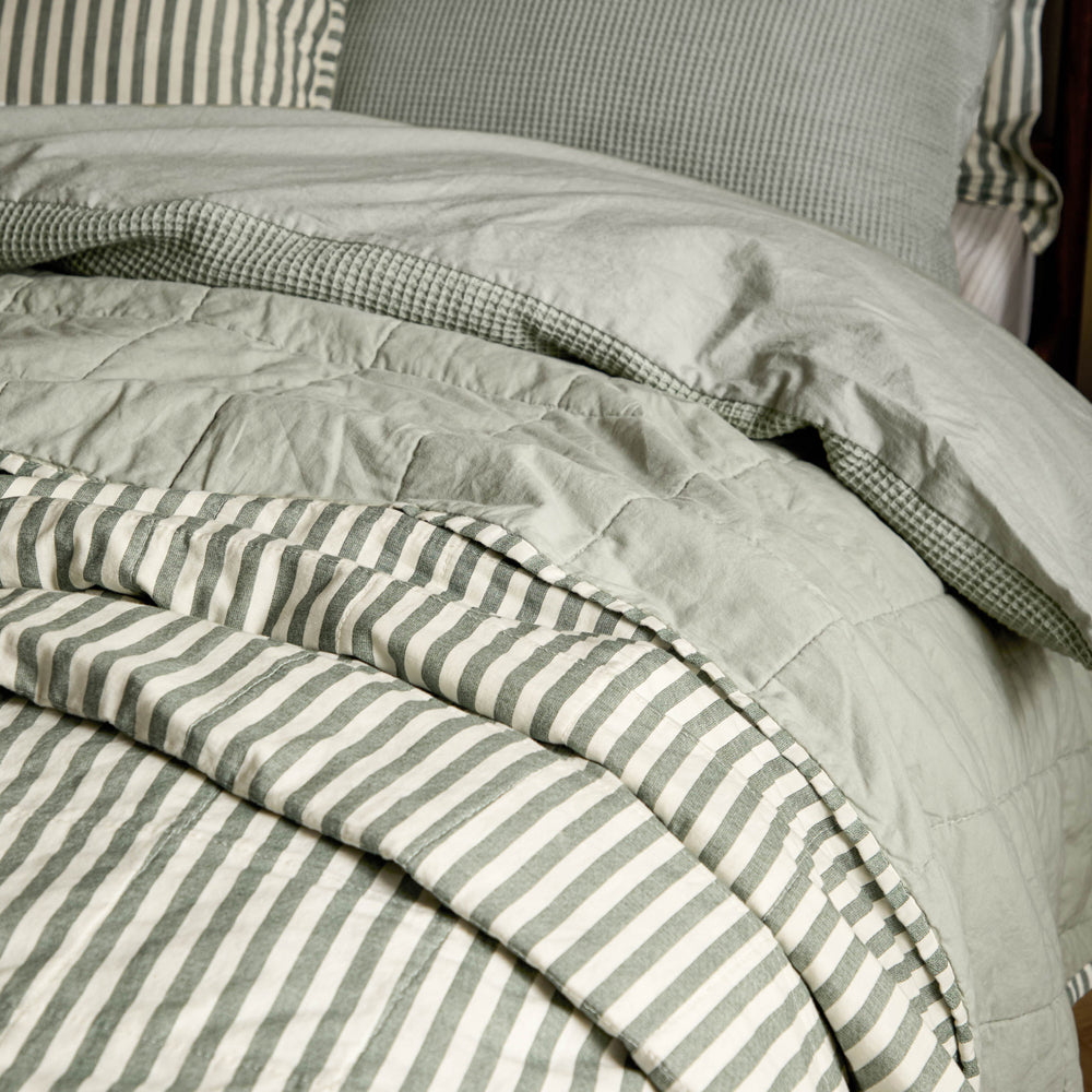 Striped Green Bedding - Hebden Quilted Stripe 100% Cotton Bedspread Forest/Bay Green Yard