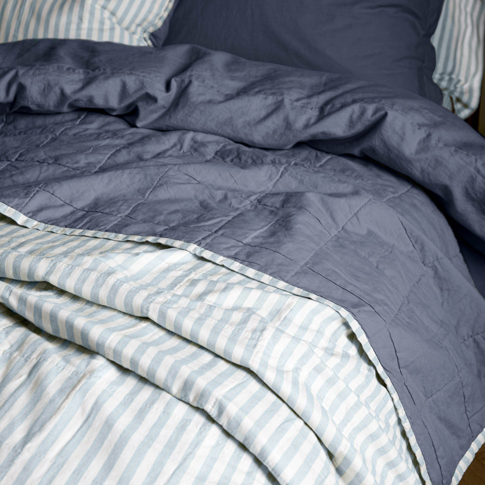 Striped Blue Bedding - Hebden Quilted Stripe 100% Cotton Bedspread Mineral/Demin Blue Yard