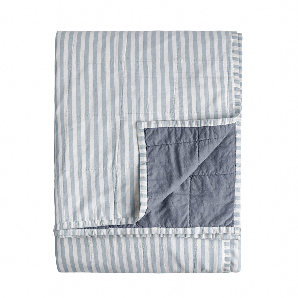Striped Blue Bedding - Hebden Quilted Stripe 100% Cotton Bedspread Mineral/Demin Blue Yard