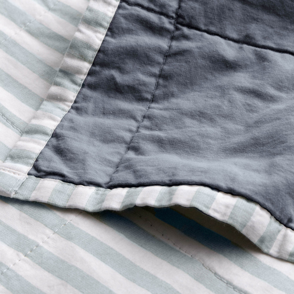 Striped Blue Bedding - Hebden Quilted Stripe 100% Cotton Bedspread Mineral/Demin Blue Yard