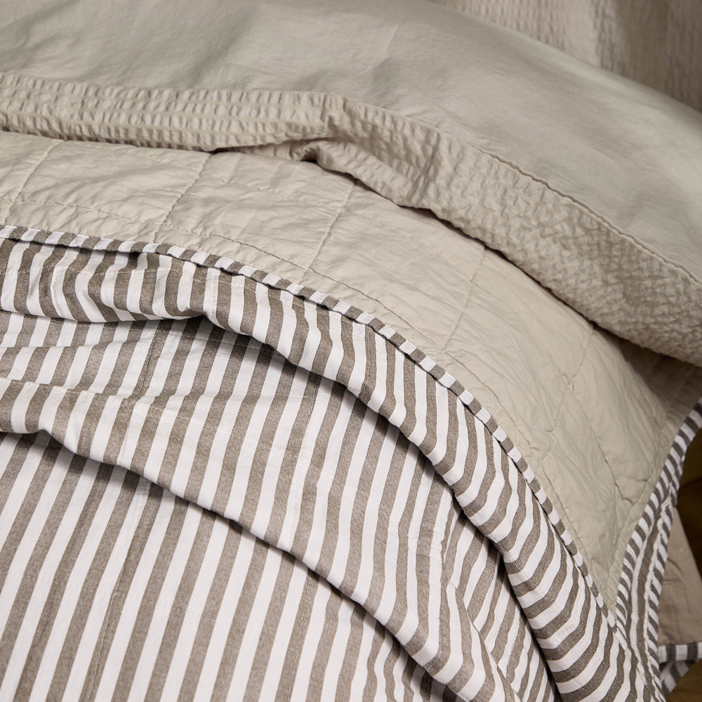 Striped Brown Bedding - Hebden Quilted Stripe 100% Cotton Bedspread Mole/Stone Yard