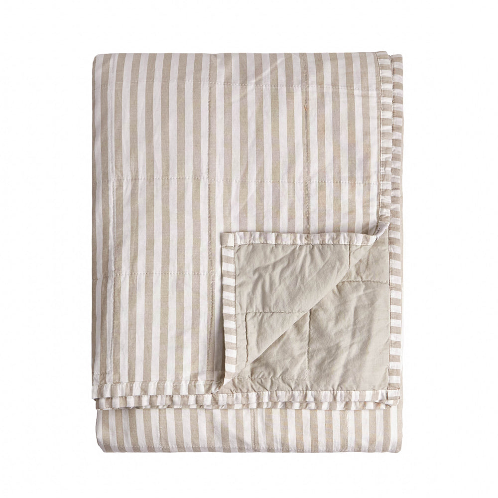 Striped Beige Bedding - Hebden Quilted Stripe 100% Cotton Bedspread Natural/Stone Yard